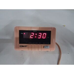 Vintage 80's Conair Kick-Standing Digital Alarm Clock Pink Peach Retro Works